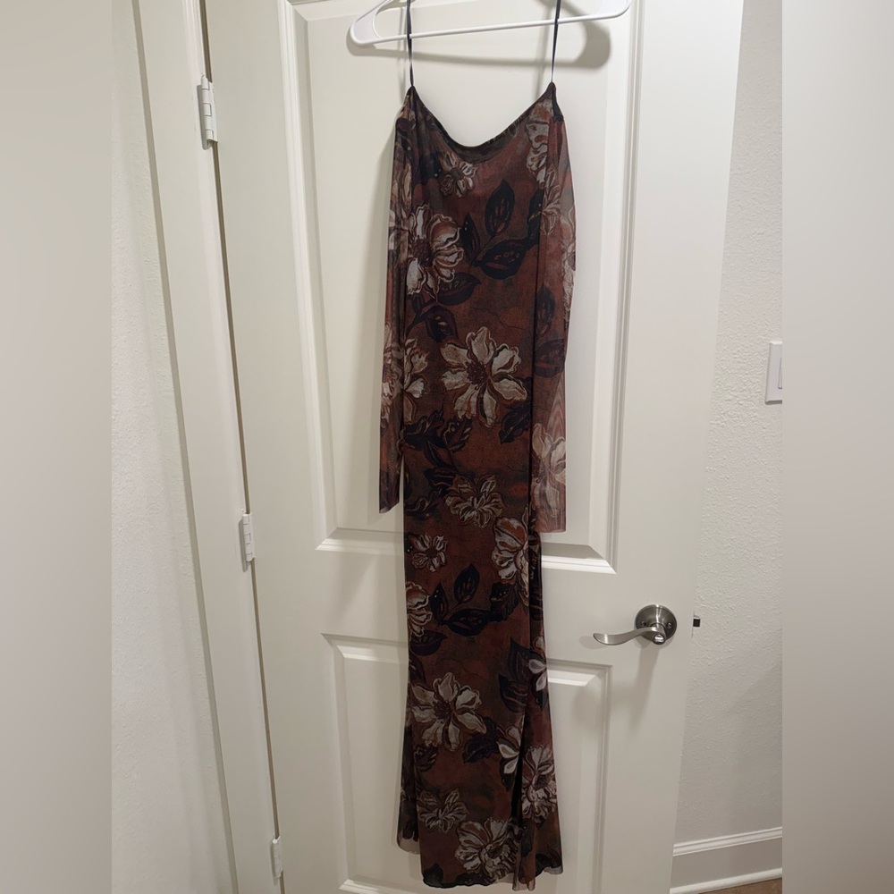 Zara Brown Floral Long Sleeve Dress